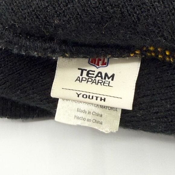 NFL Team Apparel Youth Pittsburgh Steelers Beanie Hat Winter Cap with Pom Poms - Picture 7 of 8